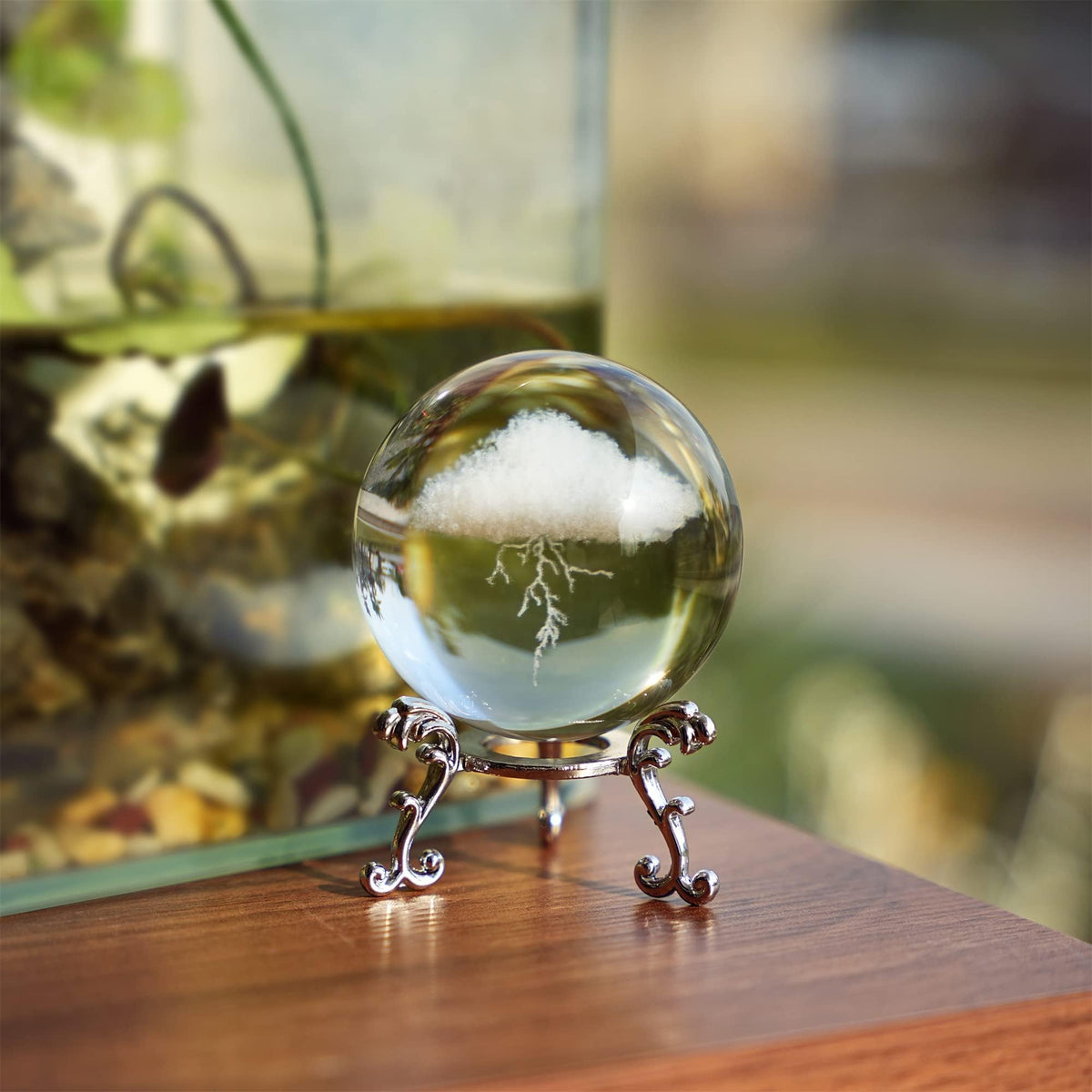 3D Lightning Cloud Crystal Ball Paperweight with Stand 60mm