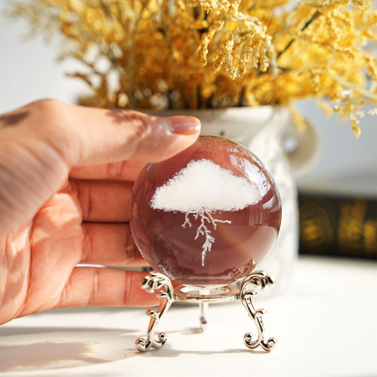 3D Lightning Cloud Crystal Ball Paperweight with Stand 60mm