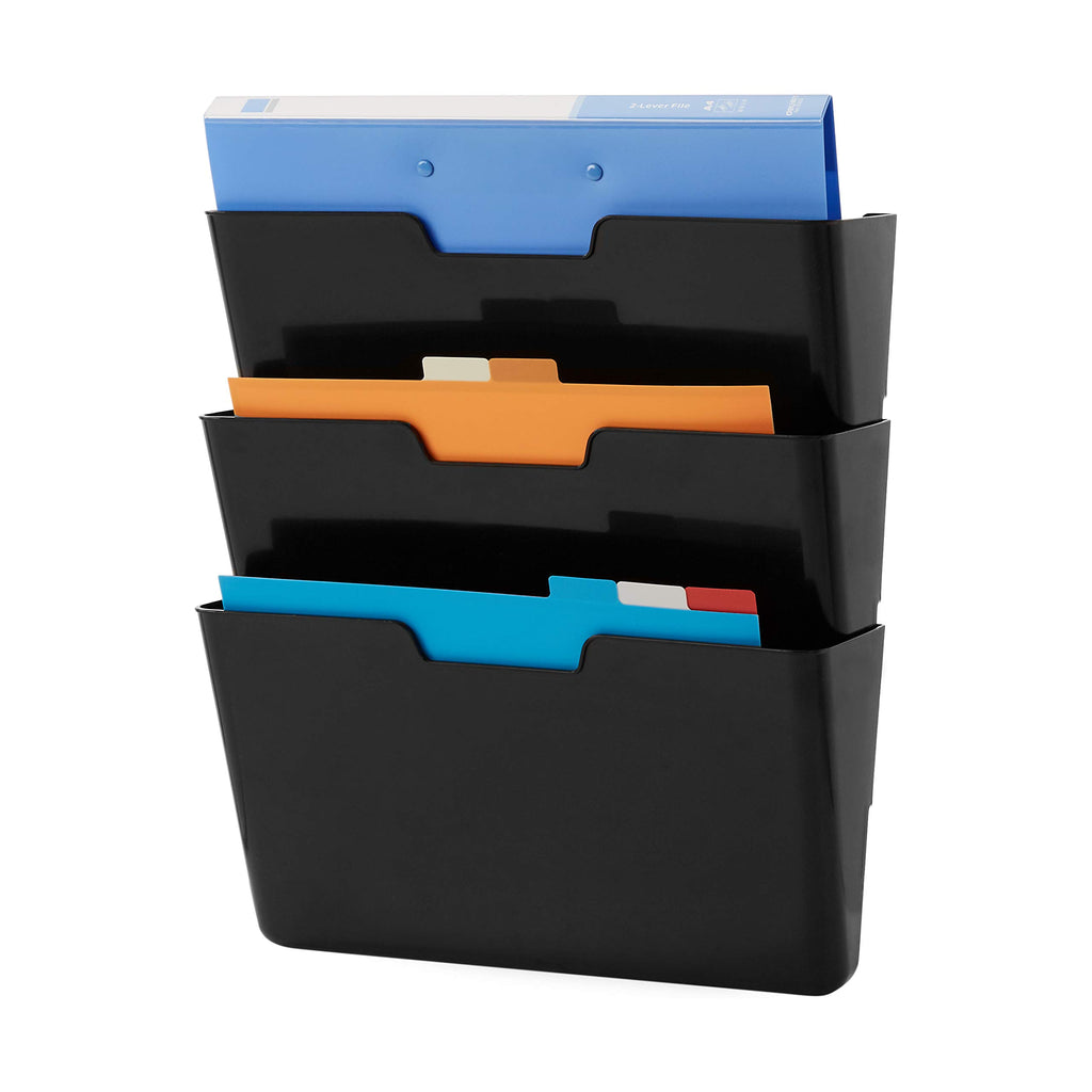 Hanging 3-Tier Wall File Organizer, 3-Pack, Letter Size, 33 x 38 cm, Black