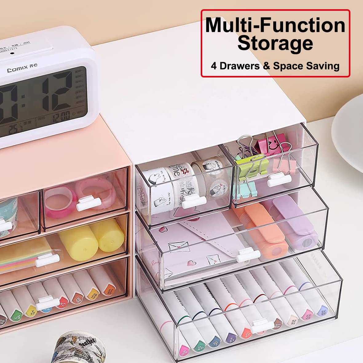 Desk Storage 4-Drawer Plastic Desktop Organizer - White