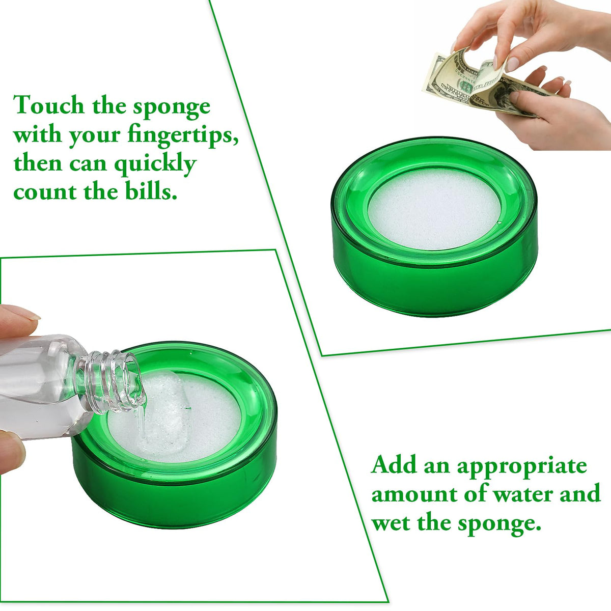 Finger Moistener Sponge Pads 2-Pack — Green Round Dampeners