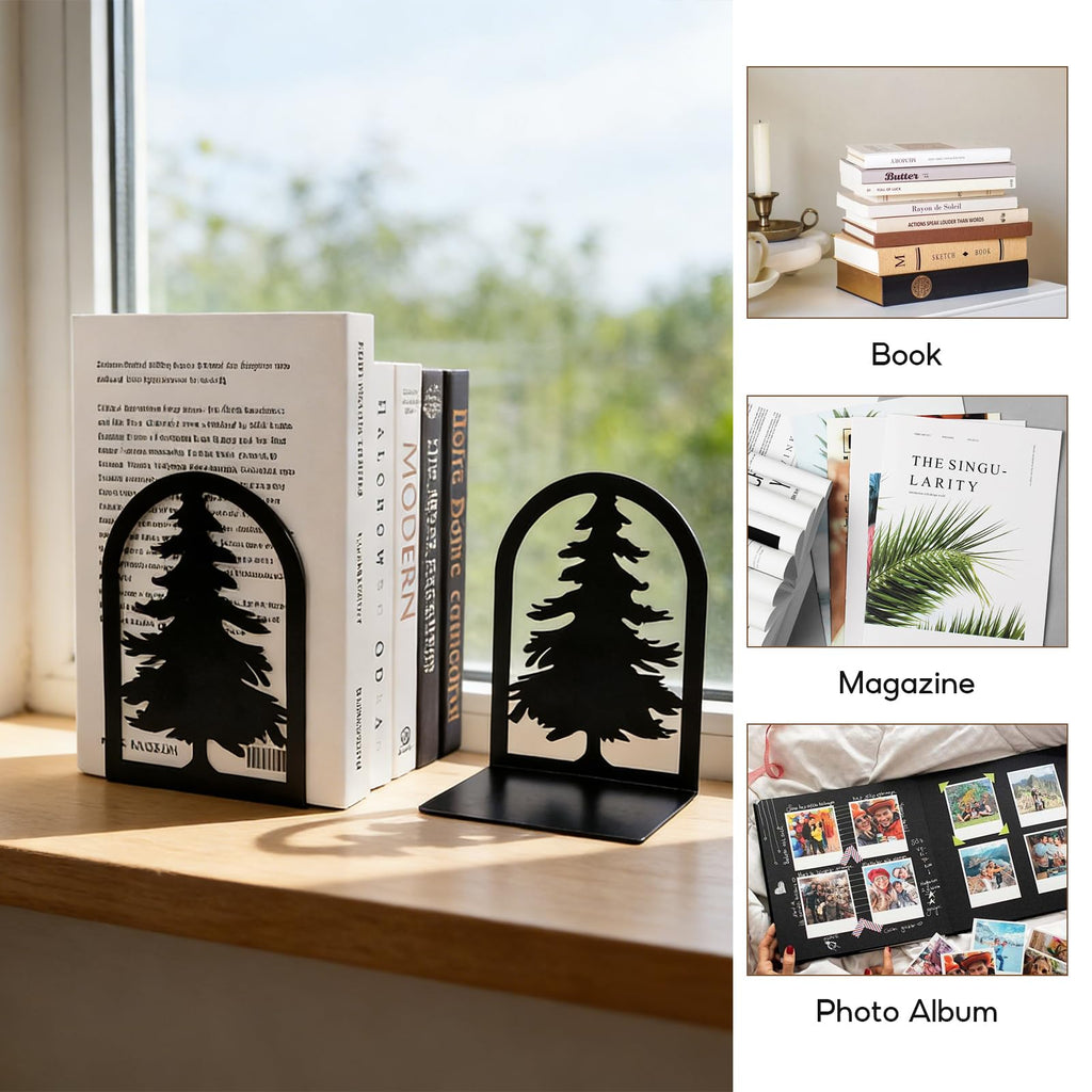 Christmas Tree Metal Bookends Pair — Black