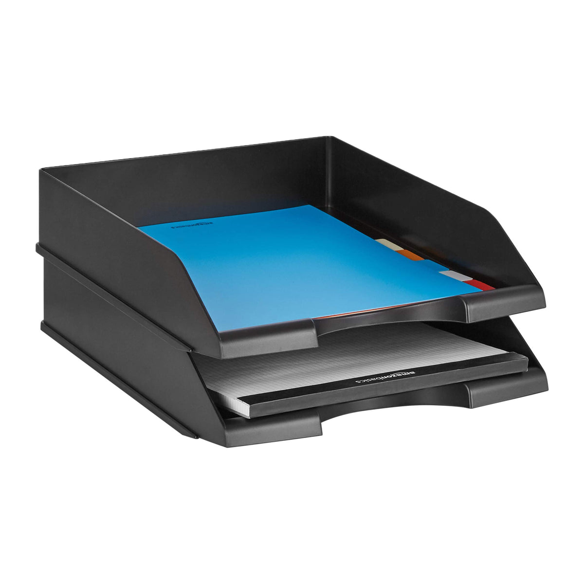 Rectangular Stackable Office Letter Trays, Pack of 2, Black, 33.8×25.4×6.3 cm