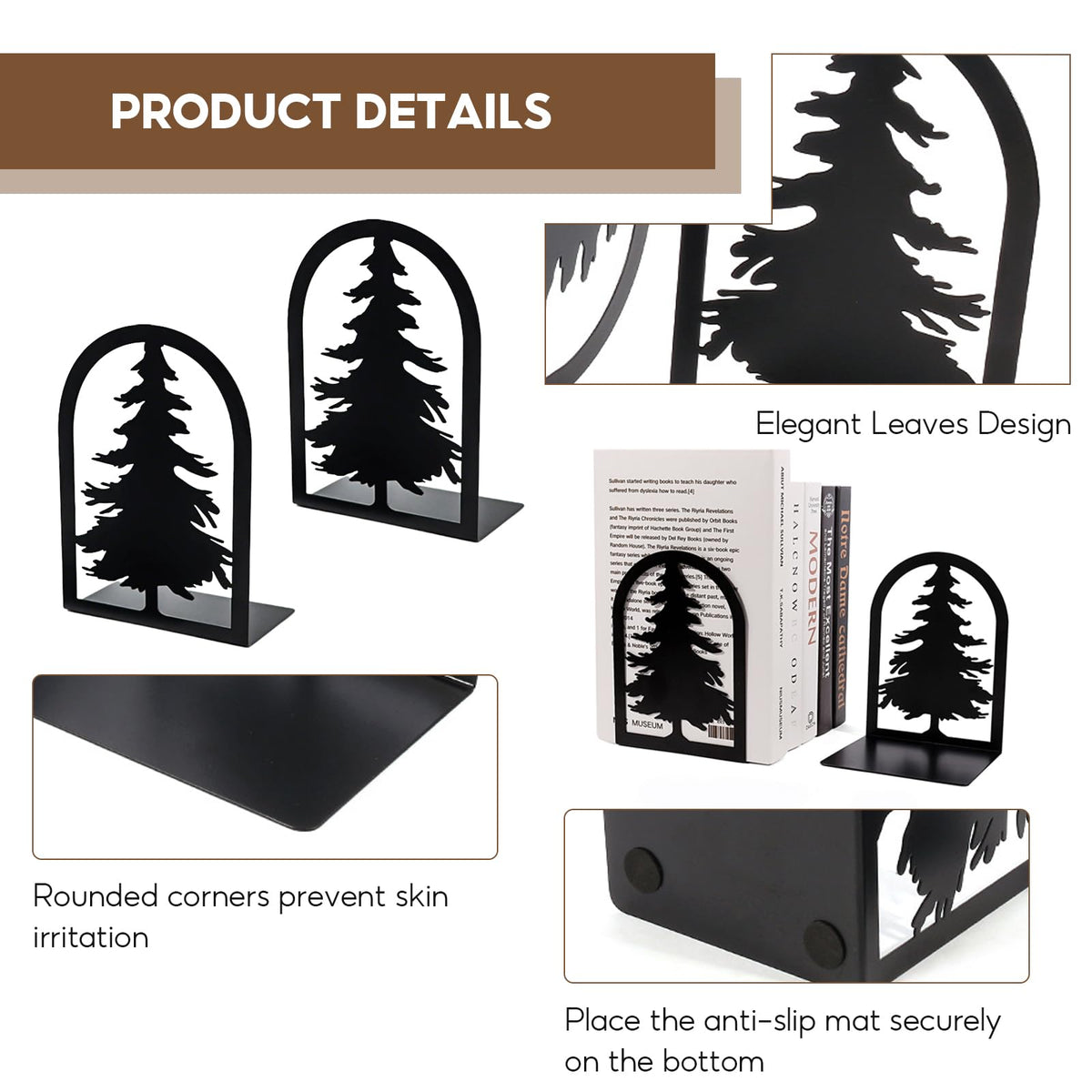 Christmas Tree Metal Bookends Pair — Black