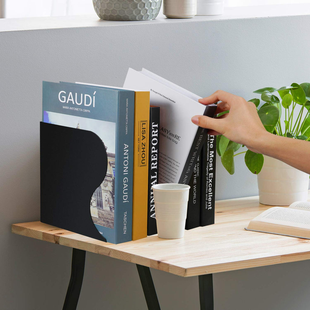 Adjustable Telescopic Metal Bookends — Expandable Desktop Book Organizer