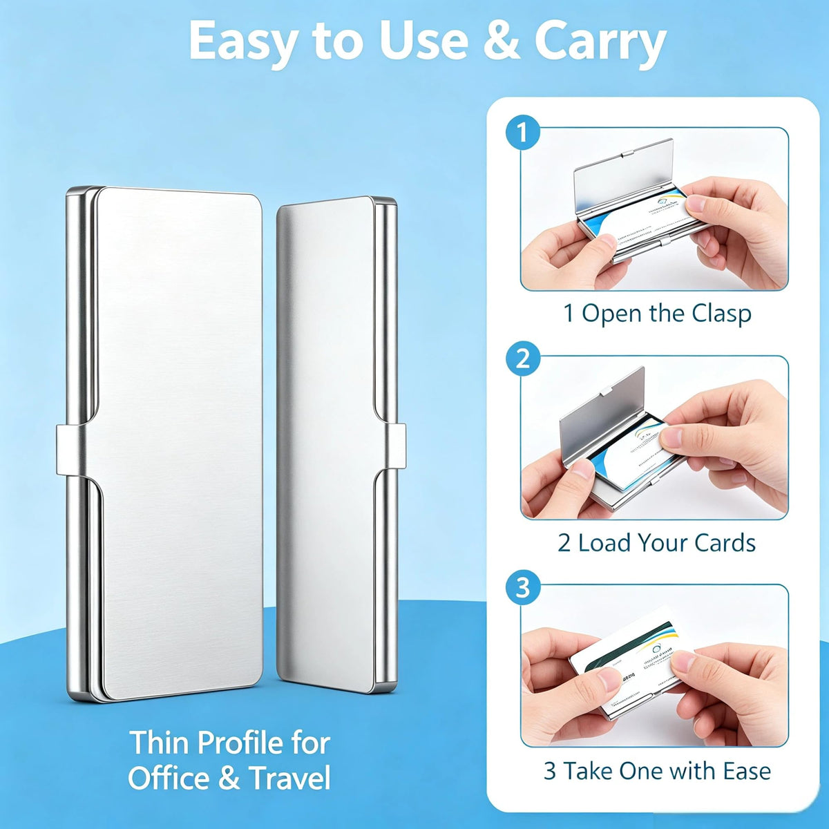 Stainless Steel Ultra-Thin Business Card Holder, Silver