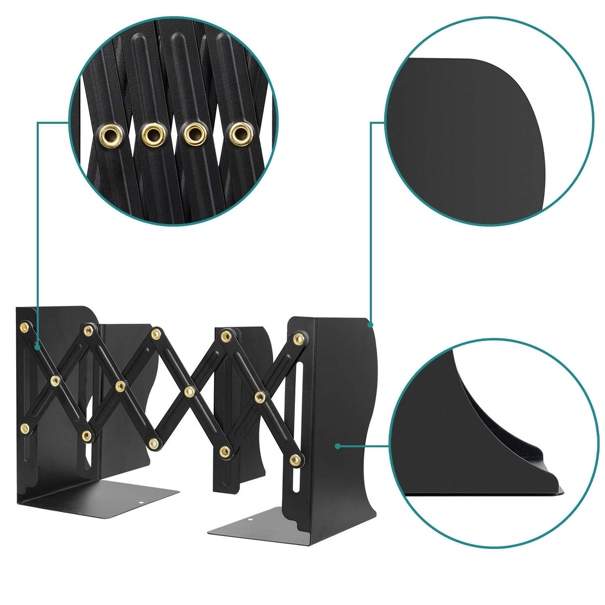 Adjustable Telescopic Metal Bookends — Expandable Desktop Book Organizer