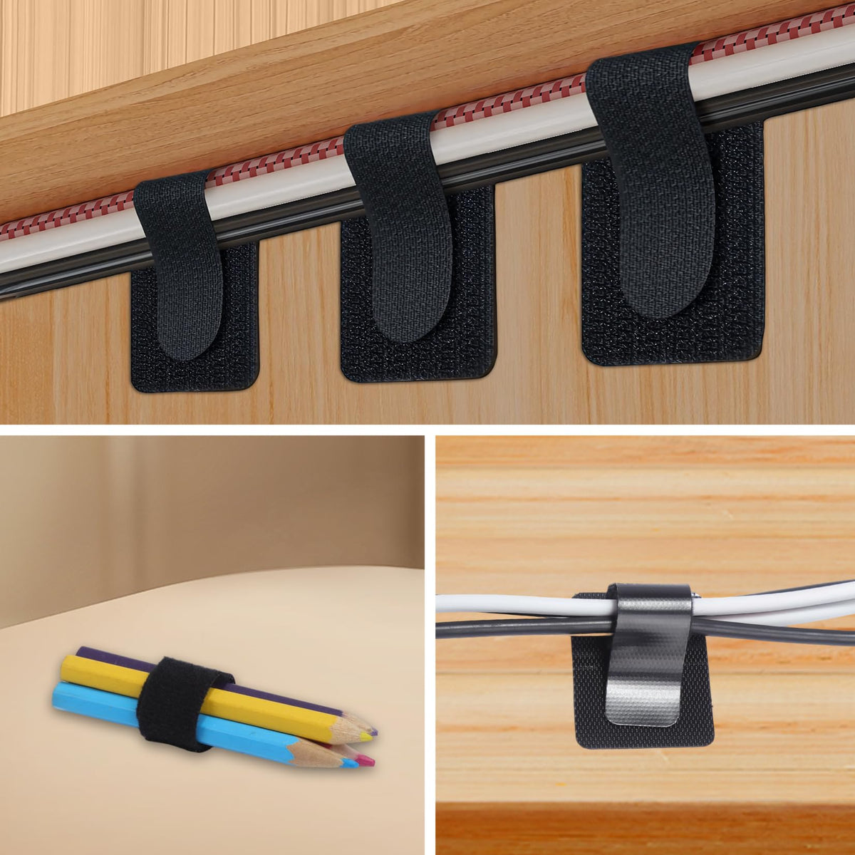 30-Pack Under-Desk Cable Management Clips — Black