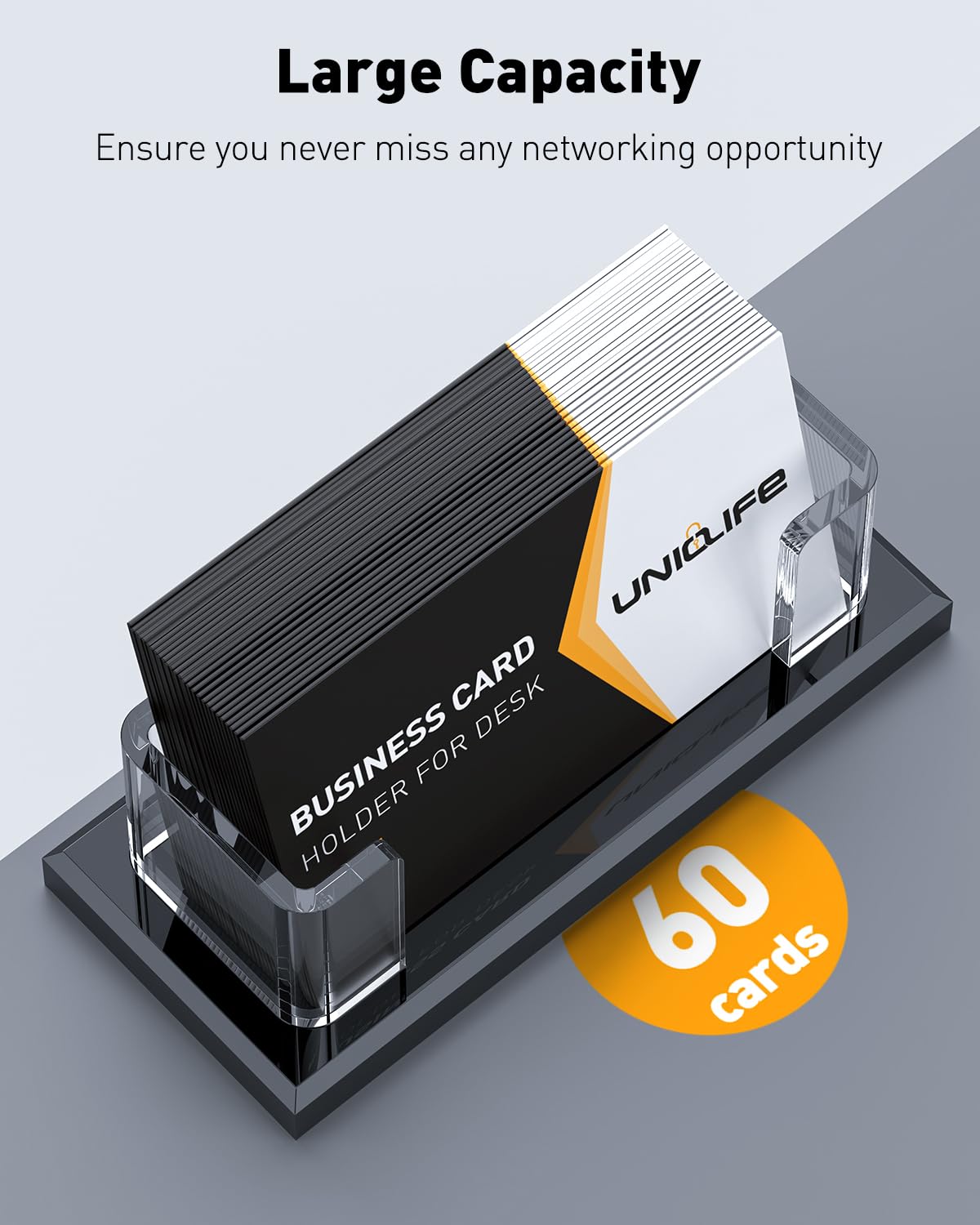 Acrylic Horizontal Business Card Holder 1-Slot — Clear, 60-Card Capacity