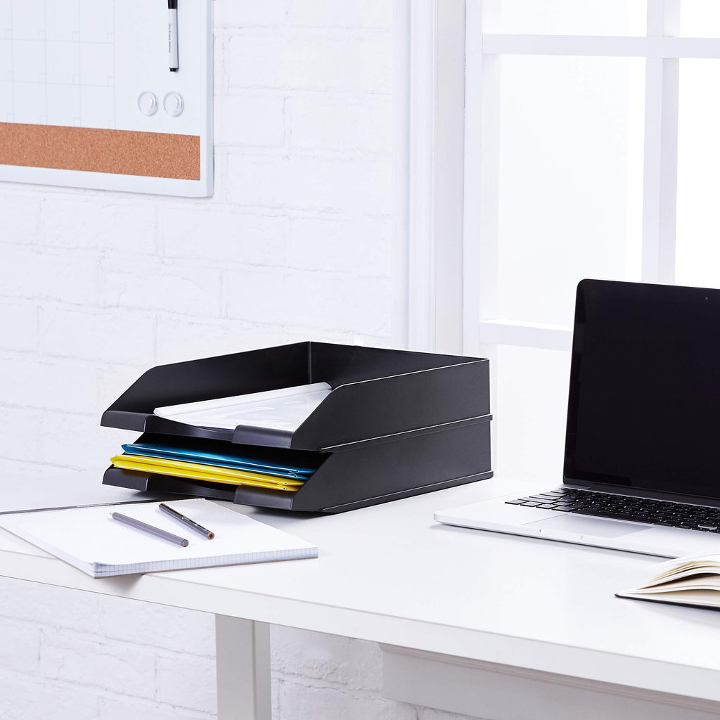 Rectangular Stackable Office Letter Trays, Pack of 2, Black, 33.8×25.4×6.3 cm