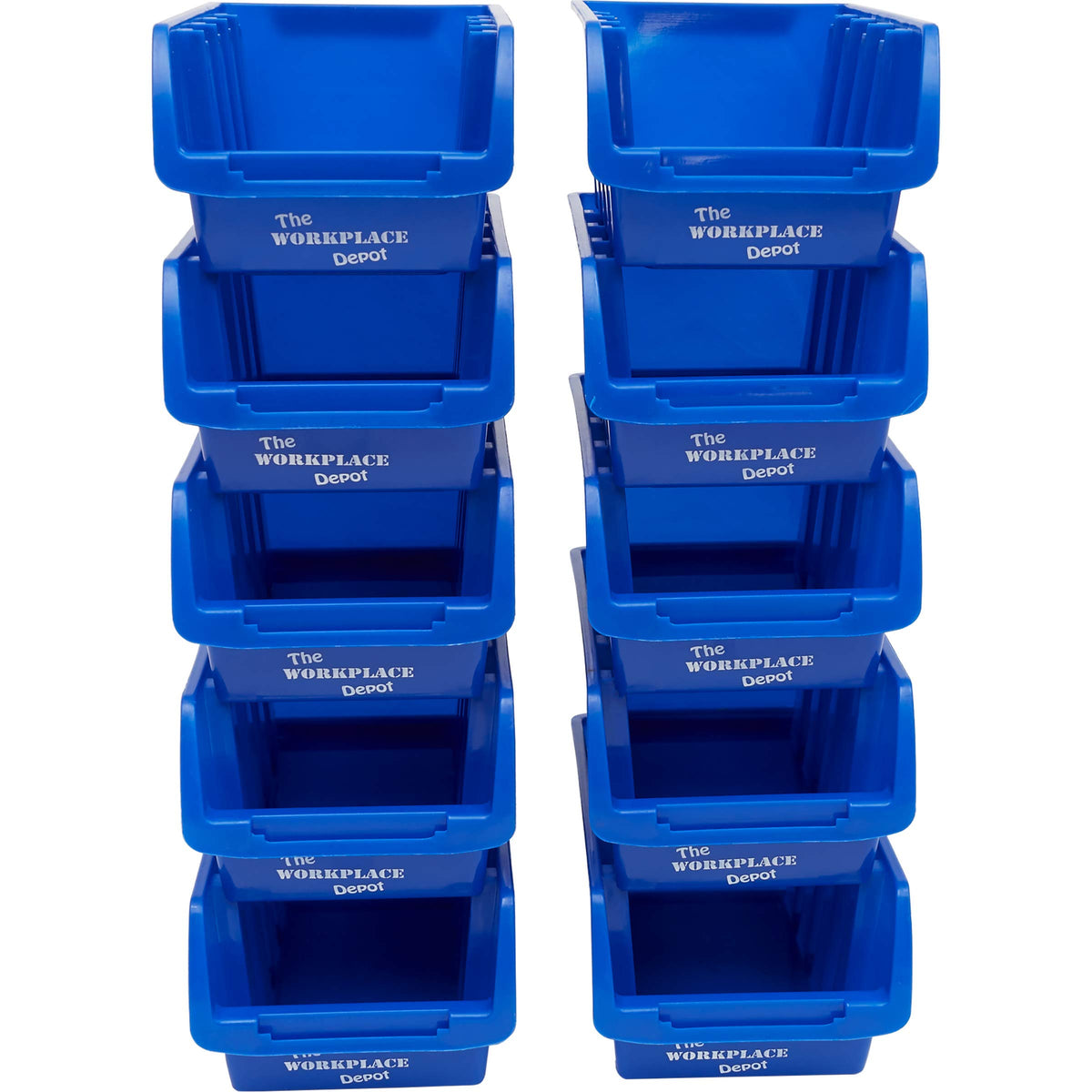 Plastic Stackable Storage Bins — Pack of 10, Blue, 75×104×162 mm