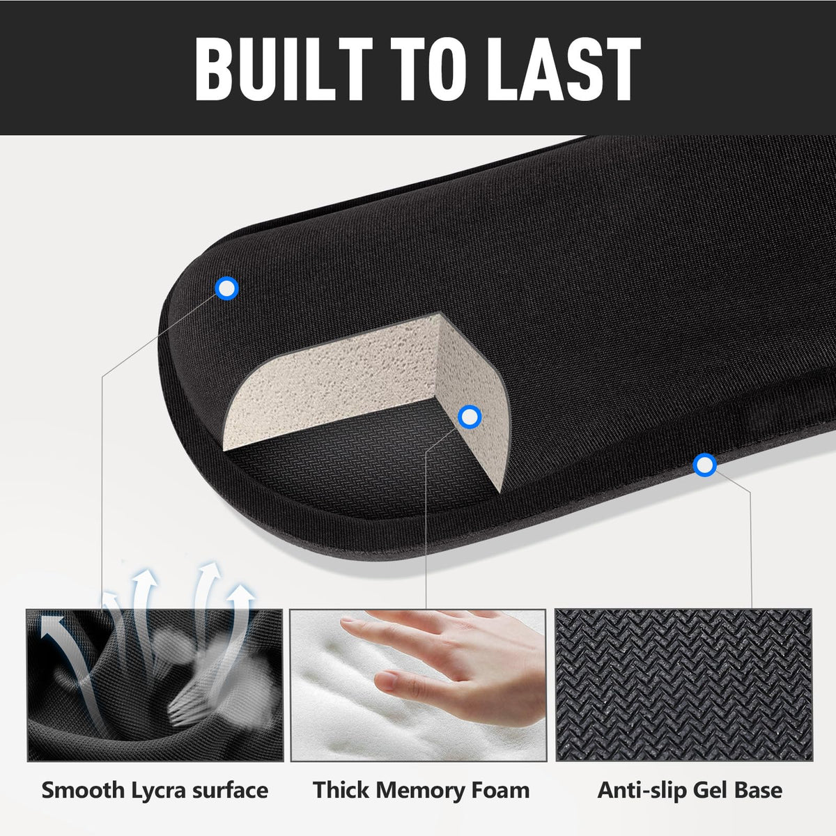 3cm Memory Foam Wrist Rest Set – Ergonomic Keyboard & Mouse (3‑Piece, Black)