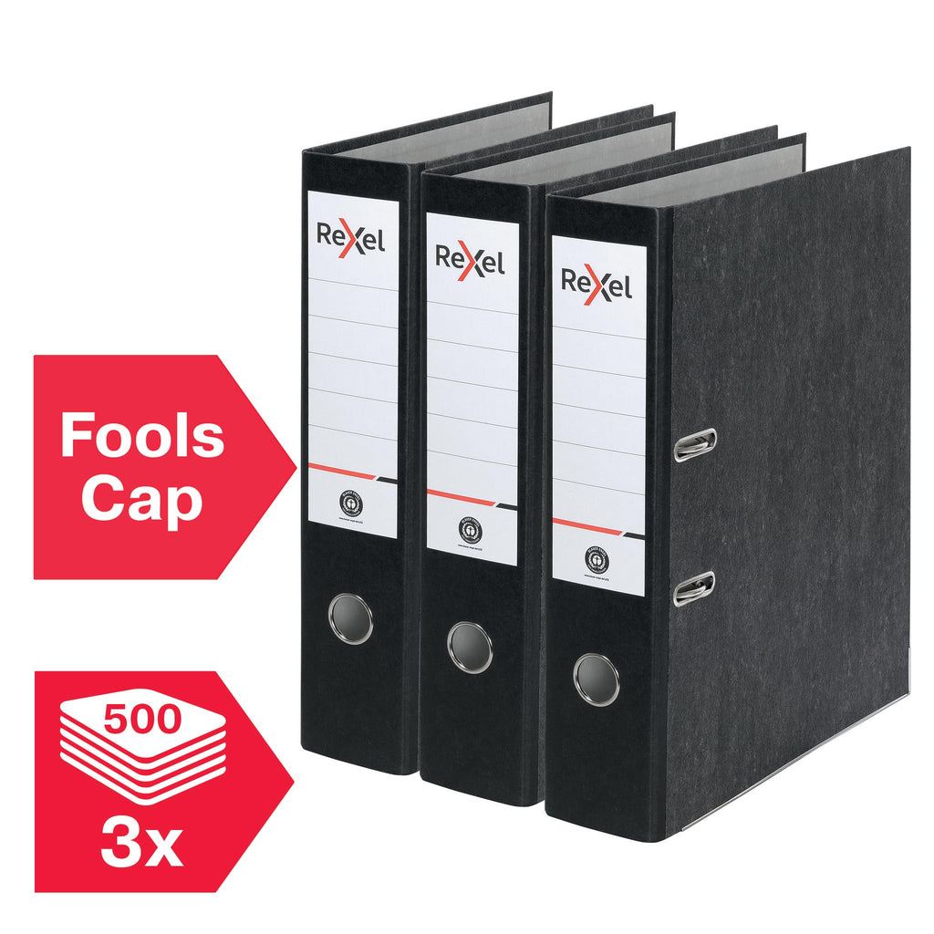 Foolscap Lever Arch File — 500-Sheet, 75mm Spine, Black Marble