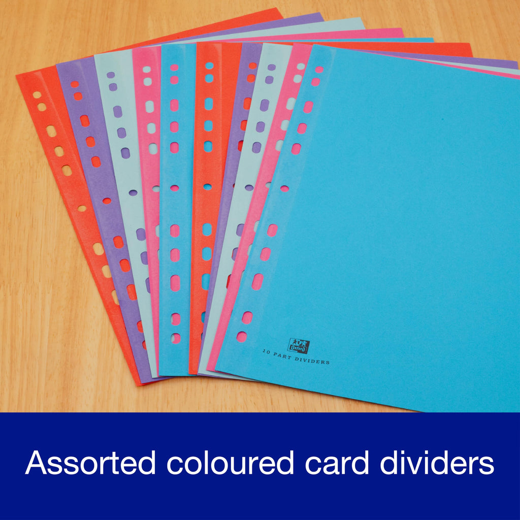 A4 10-Part Multi-Coloured Card Index Dividers for Ring & Lever Arch Files