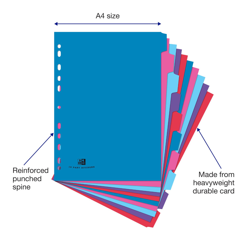 A4 10-Part Multi-Coloured Card Index Dividers for Ring & Lever Arch Files