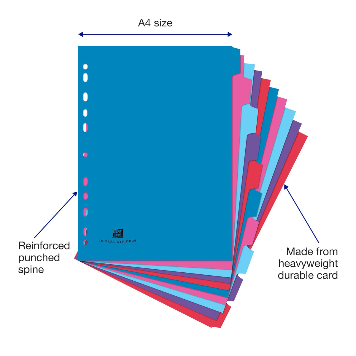 A4 10-Part Multi-Coloured Card Index Dividers for Ring & Lever Arch Files