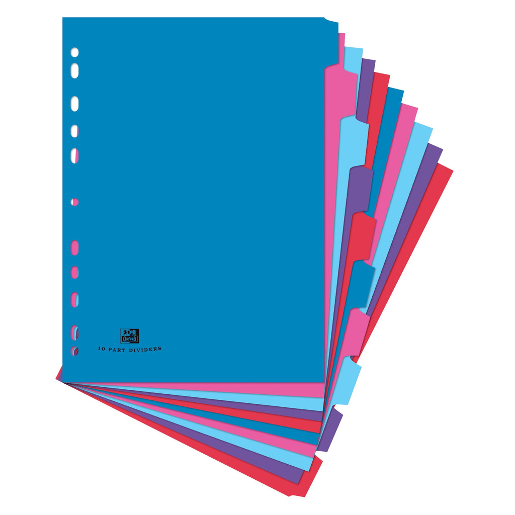 A4 10-Part Multi-Coloured Card Index Dividers for Ring & Lever Arch Files