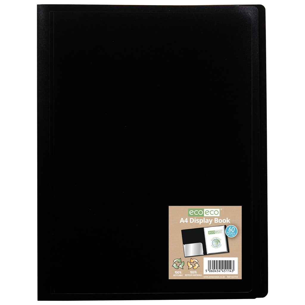 A4 100% Recycled 60-Pocket Black Flexible Cover Display Book
