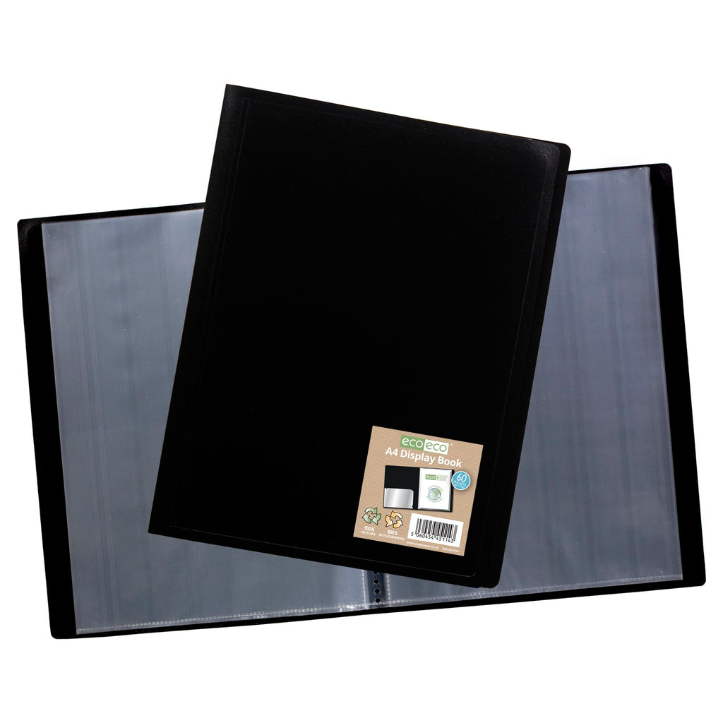 A4 100% Recycled 60-Pocket Black Flexible Cover Display Book
