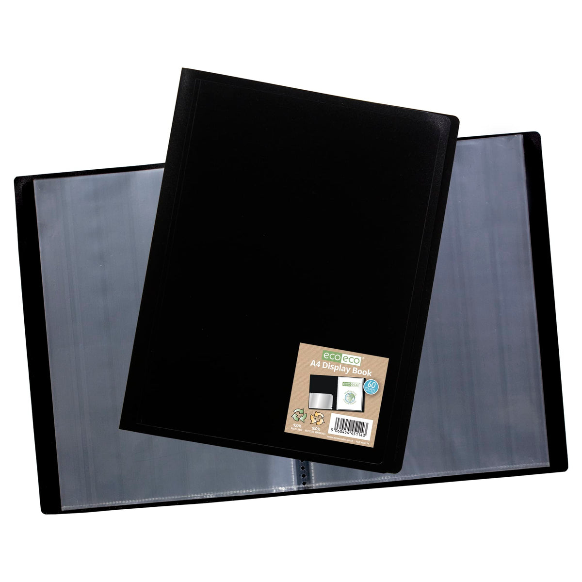A4 100% Recycled 60-Pocket Black Flexible Cover Display Book