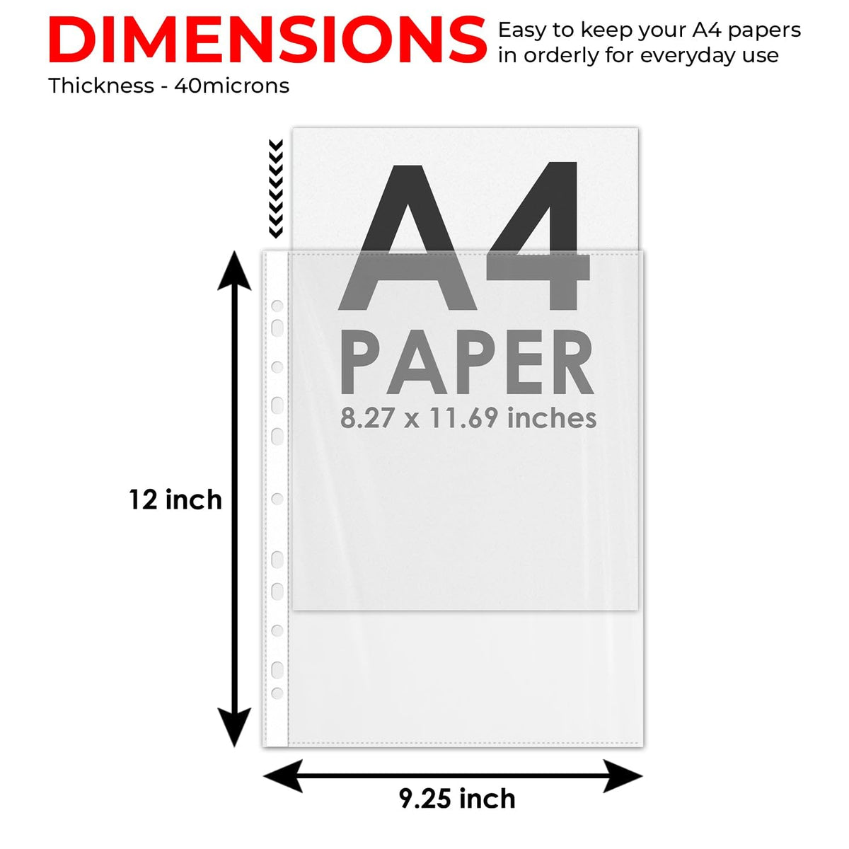A4 11-Hole Heavy Duty 40 Micron Clear Punched Plastic Sleeves 100-Pack