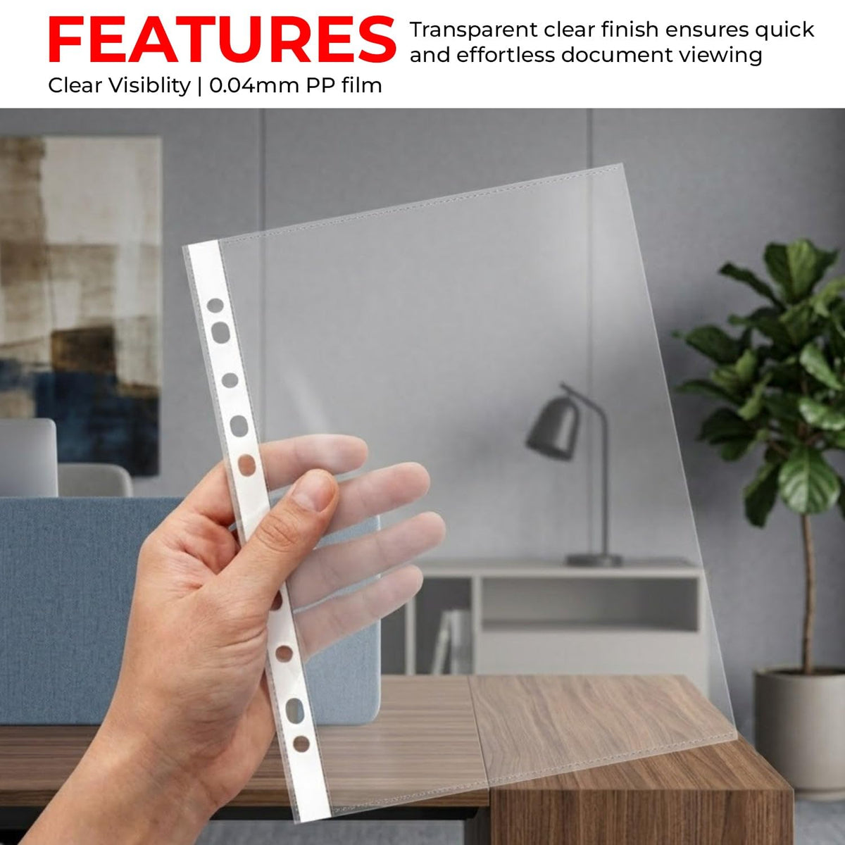 A4 11-Hole Heavy Duty 40 Micron Clear Punched Plastic Sleeves 100-Pack