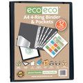 A4 65% Recycled 4-Ring Presentation Binder with 12 Multi-Punched Pockets Black