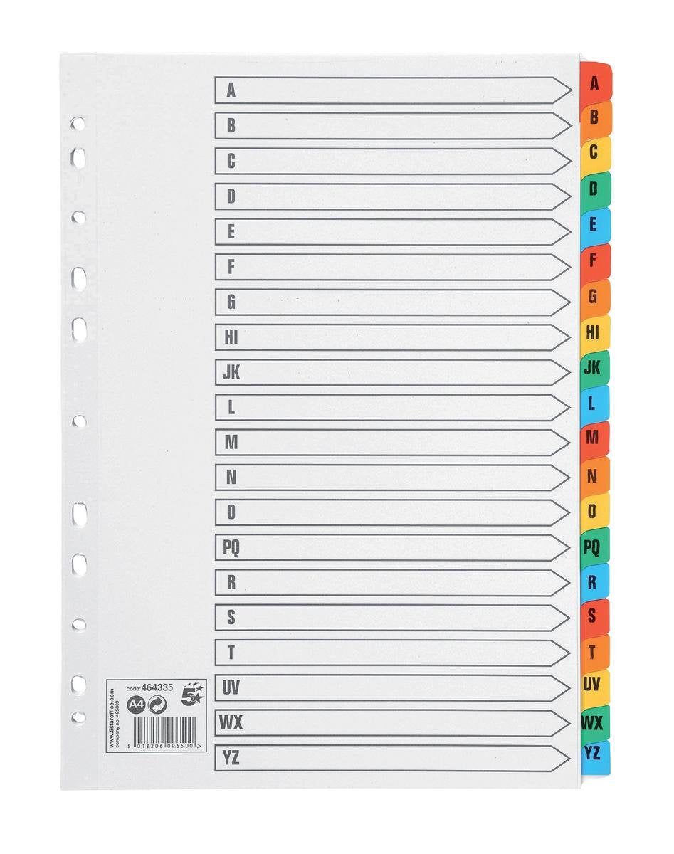 A4 A–Z Index 150gsm Card with Coloured Mylar Tabs