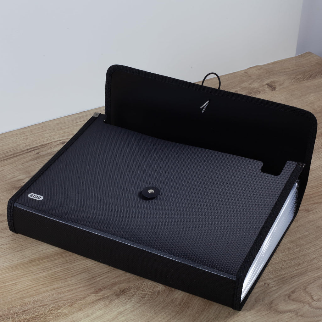 A4 Black Expanding File Folder - 13-Compartment Document Organizer