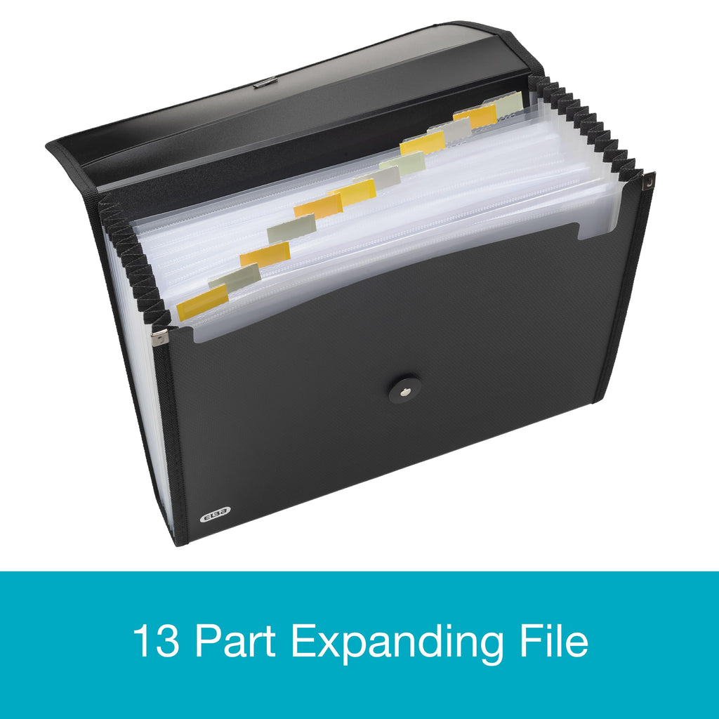 A4 Black Expanding File Folder - 13-Compartment Document Organizer