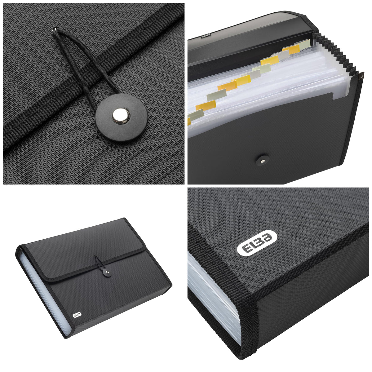 A4 Black Expanding File Folder - 13-Compartment Document Organizer
