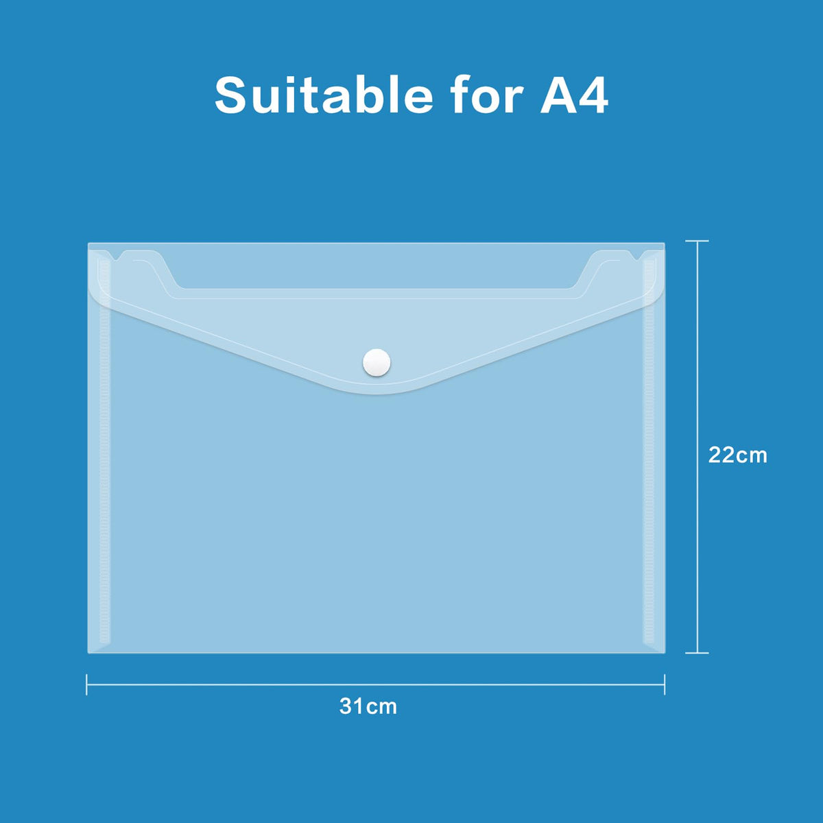 A4 Clear Plastic Document Wallets, 6-Pack with Snap Button