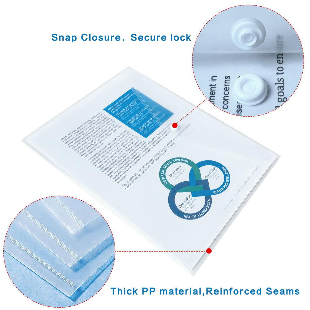 A4 Clear Plastic Document Wallets, 6-Pack with Snap Button