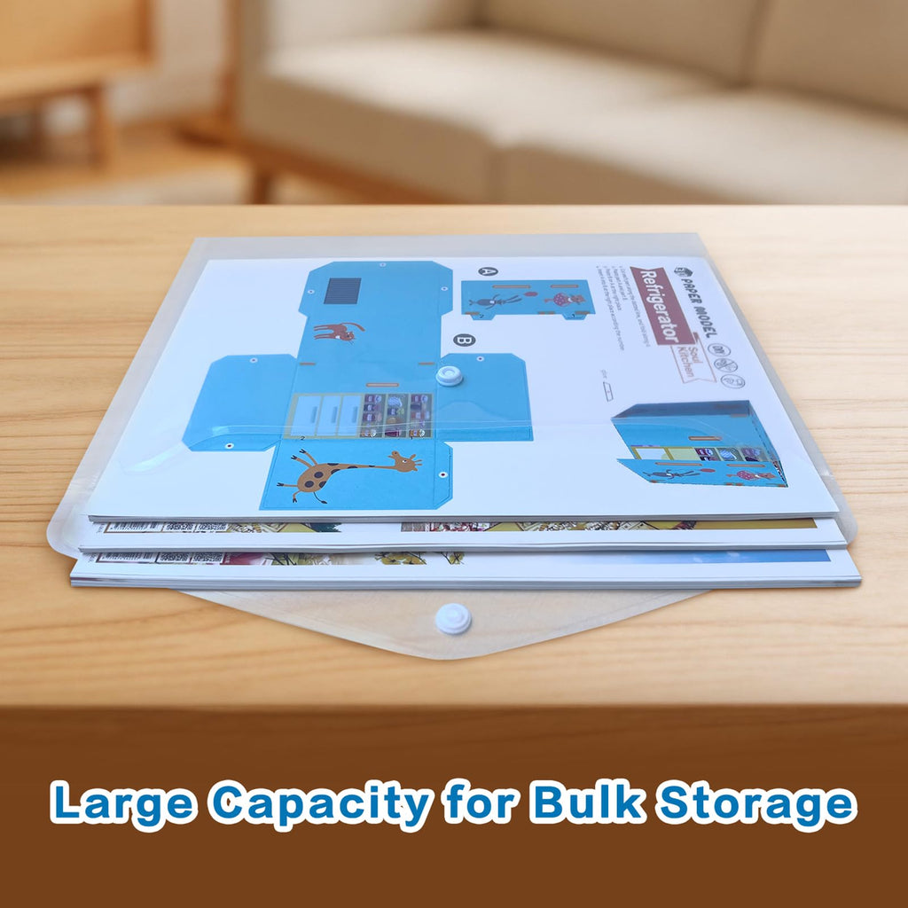 A4 Clear Plastic Document Wallets, 6-Pack with Snap Button