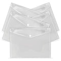 A4 Clear Plastic Wallets Pack of 5 — Popper Document Folders with Label Pocket