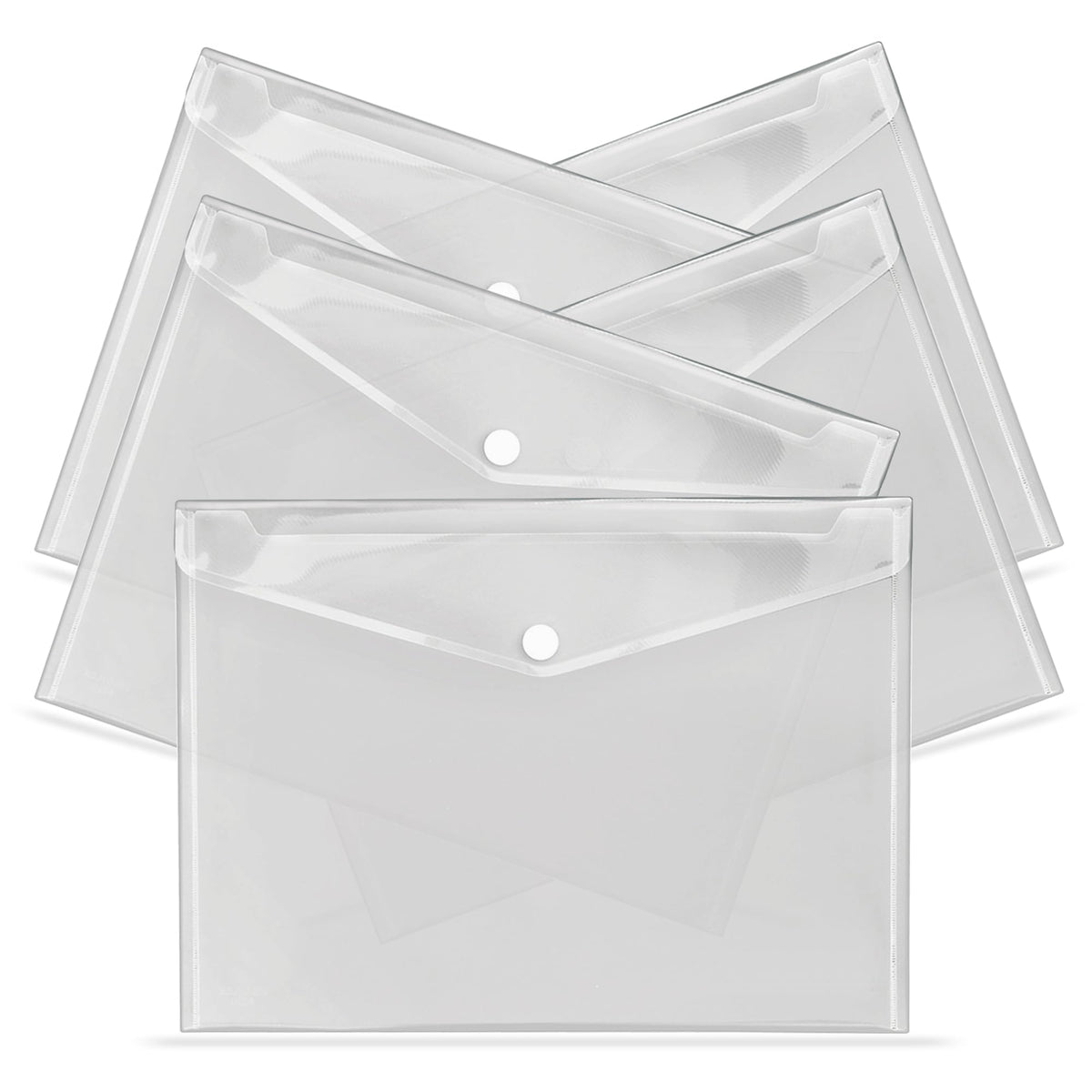 A4 Clear Plastic Wallets Pack of 5 — Popper Document Folders with Label Pocket
