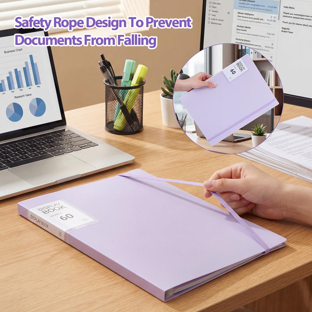A4 Display Folder 60 Pockets — Purple, Durable PP