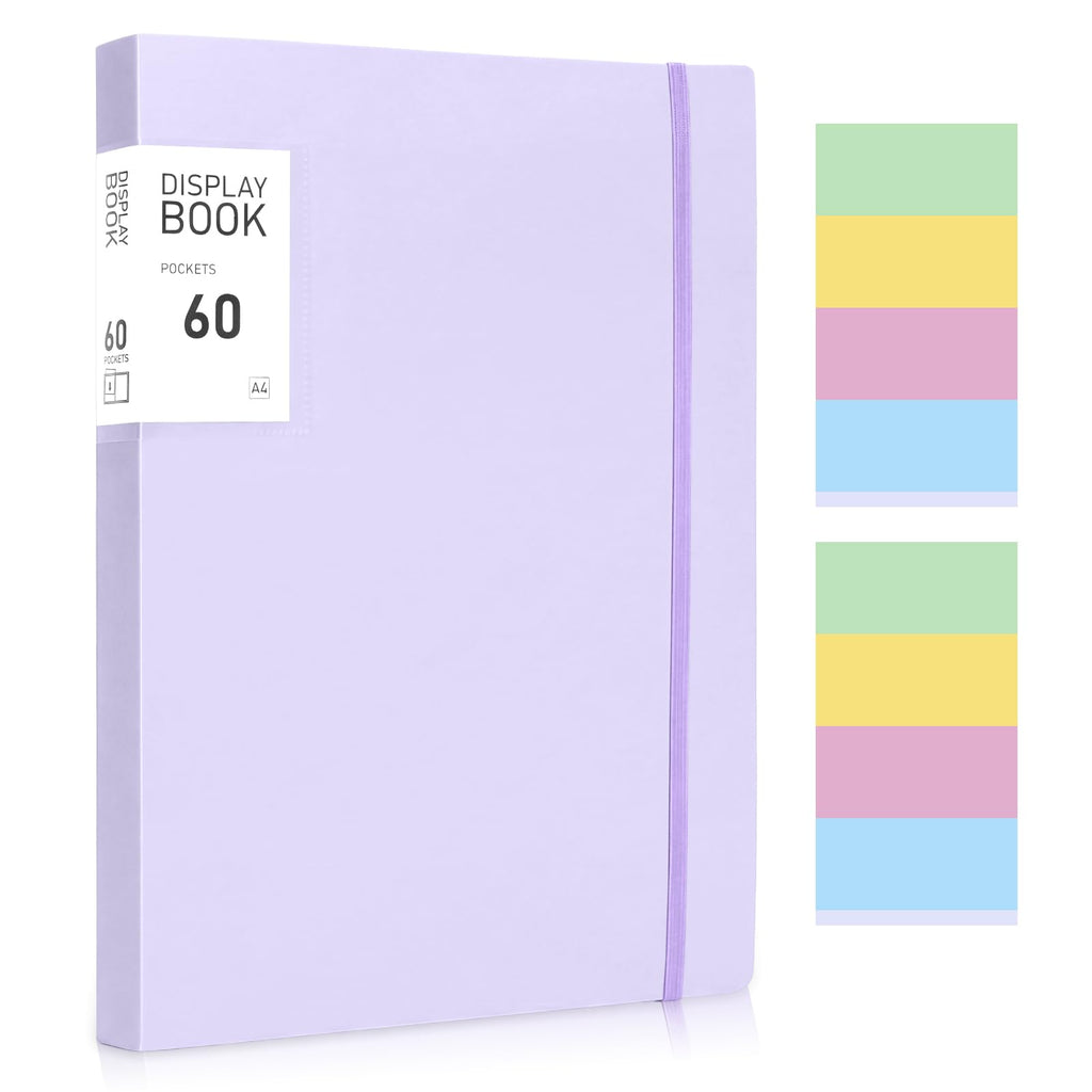 A4 Display Folder 60 Pockets — Purple, Durable PP