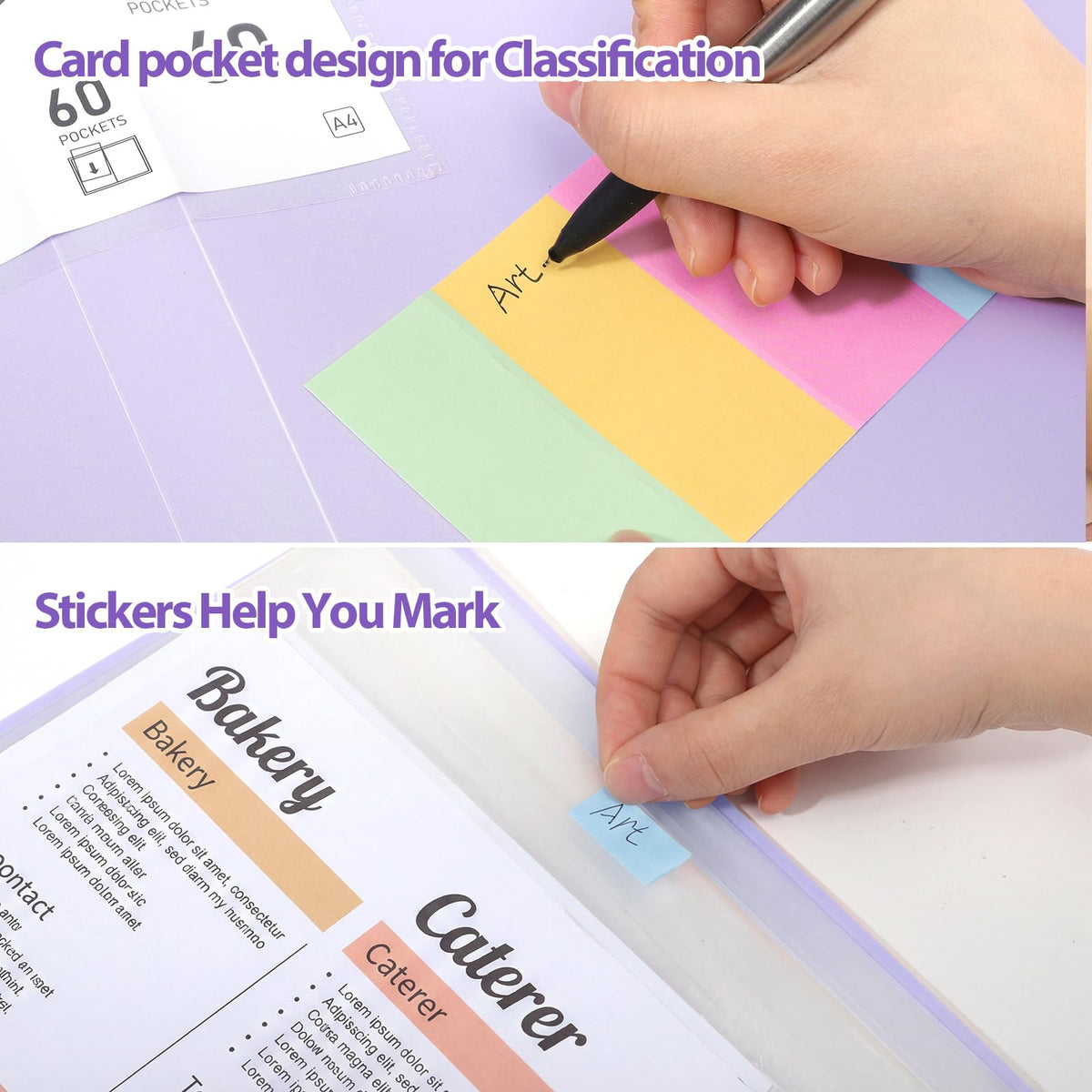 A4 Display Folder 60 Pockets — Purple, Durable PP