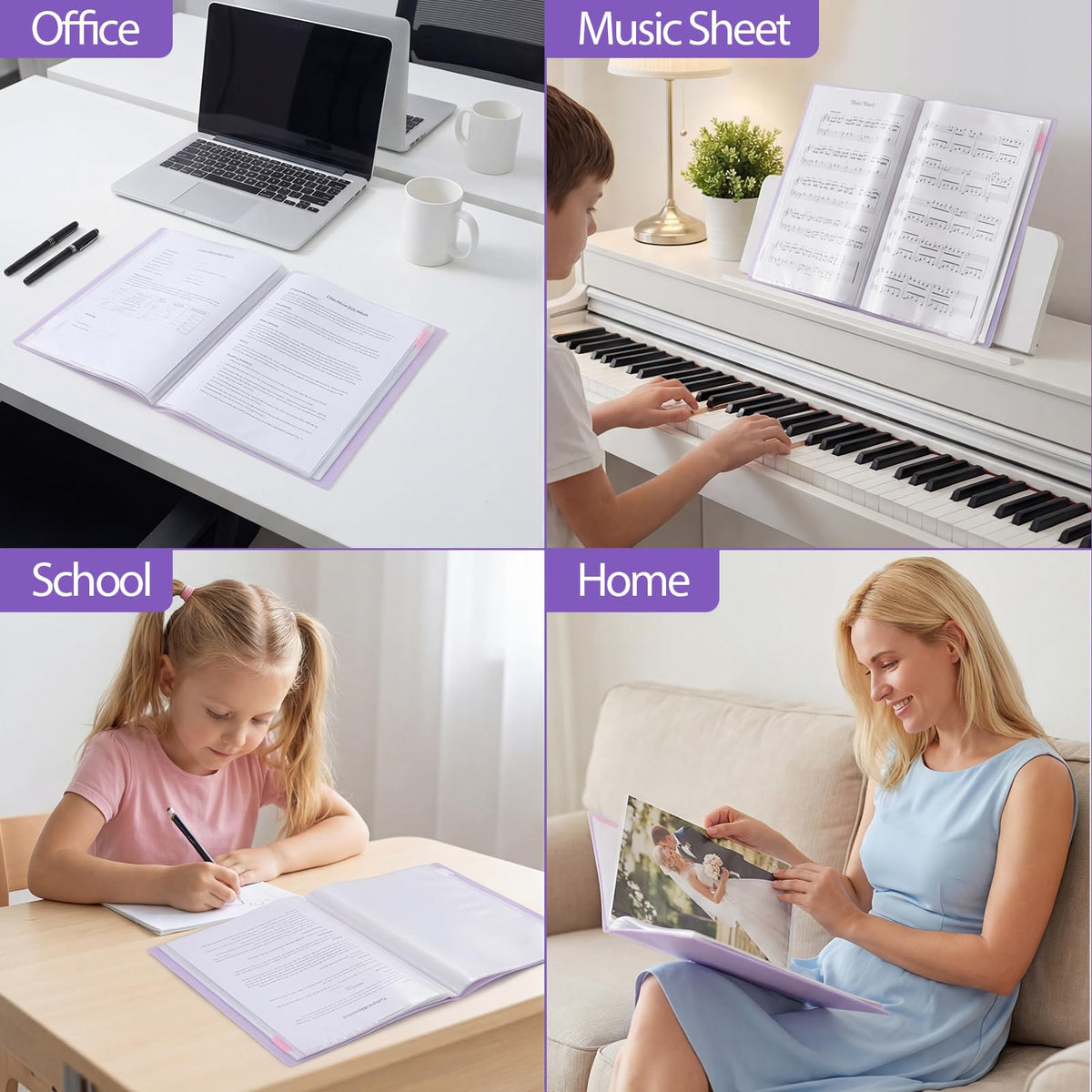 A4 Display Folder 60 Pockets — Purple, Durable PP
