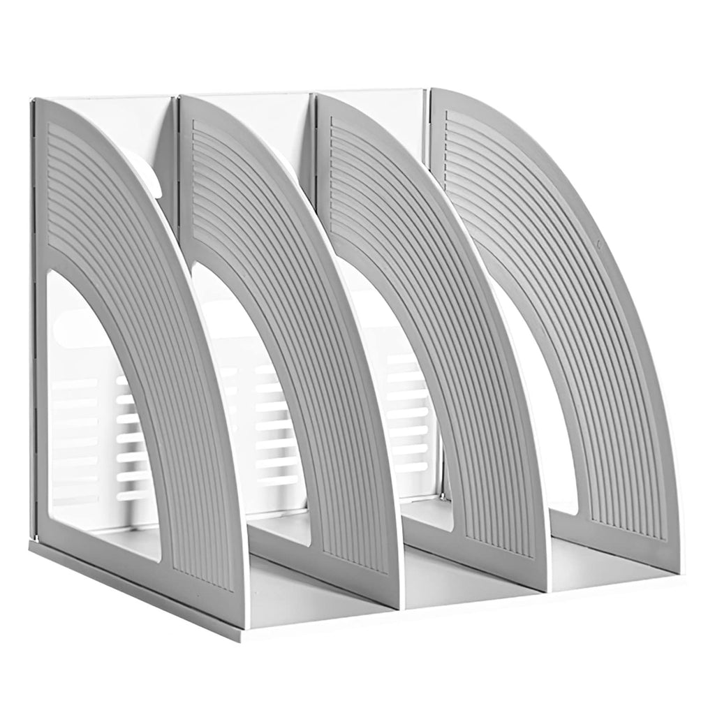 A4 File Holder Magazine Rack, 3-Compartment Desk Organizer (Grey)