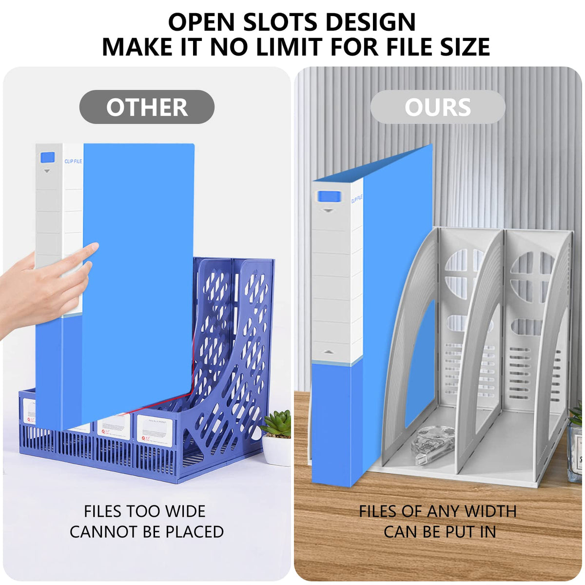 A4 File Holder Magazine Rack, 3-Compartment Desk Organizer (Grey)
