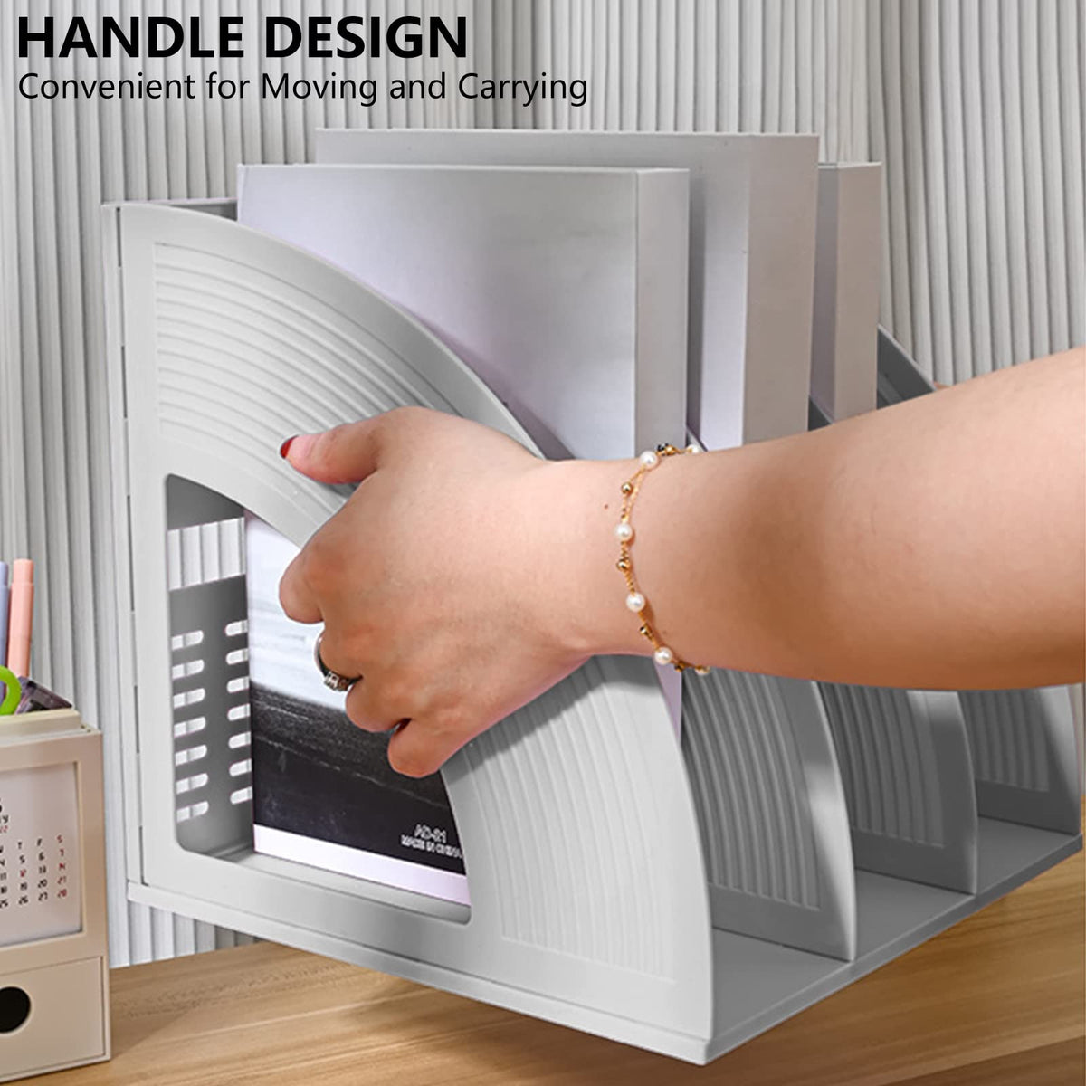 A4 File Holder Magazine Rack, 3-Compartment Desk Organizer (Grey)
