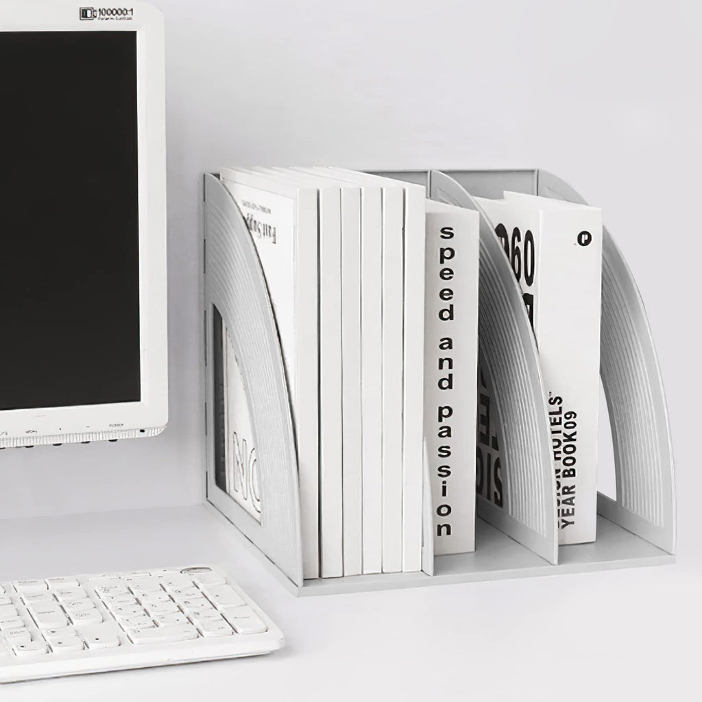 A4 File Holder Magazine Rack, 3-Compartment Desk Organizer (Grey)