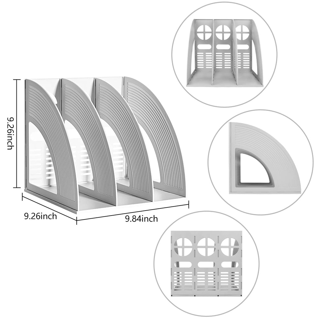 A4 File Holder Magazine Rack, 3-Compartment Desk Organizer (Grey)