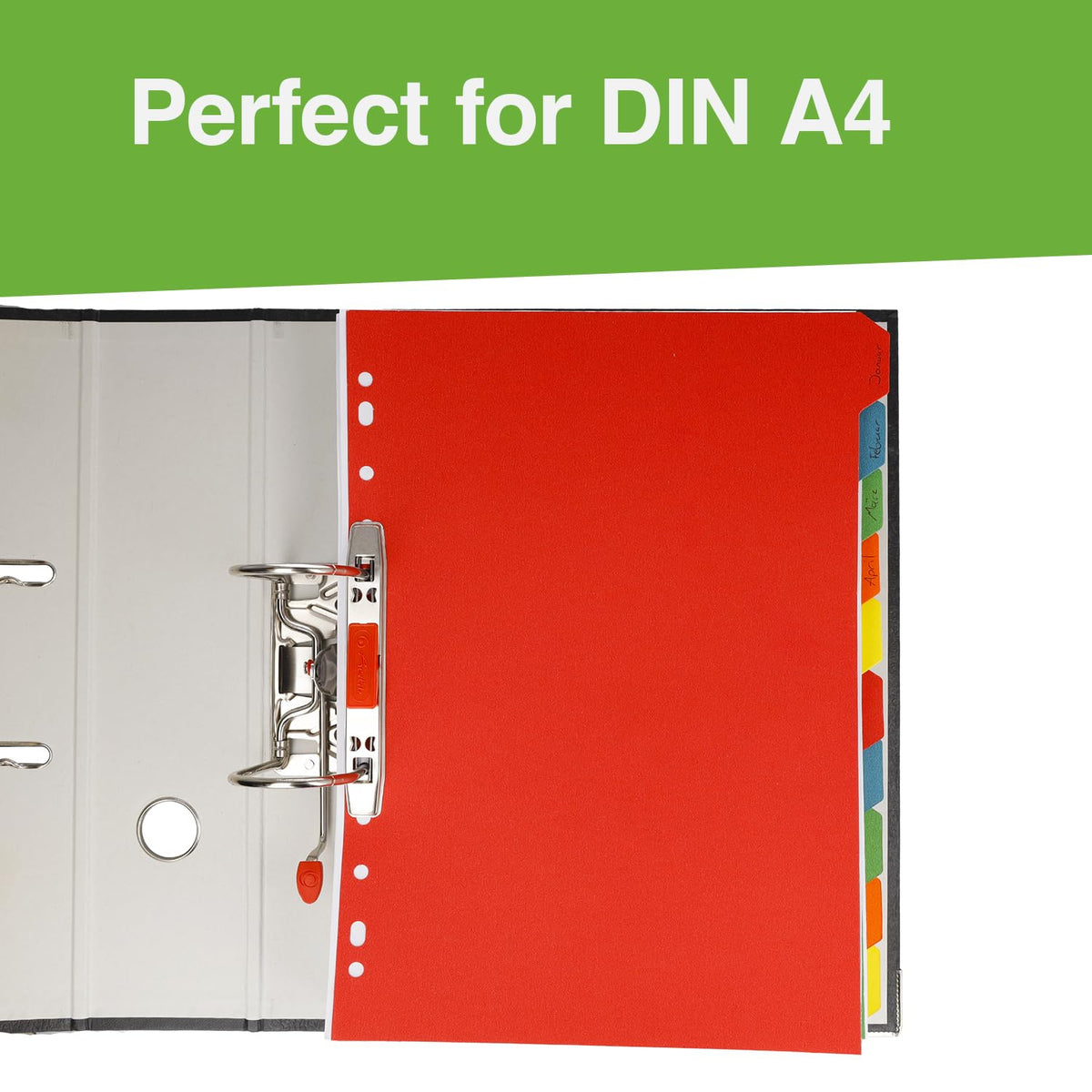 A4 Folder Dividers — 10 Coloured Tabs (5 Colours), 160 g/m², Euro Perforation