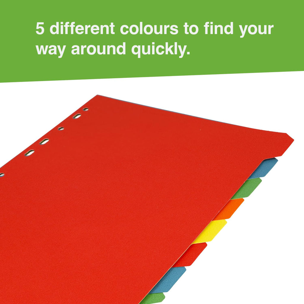 A4 Folder Dividers — 10 Coloured Tabs (5 Colours), 160 g/m², Euro Perforation