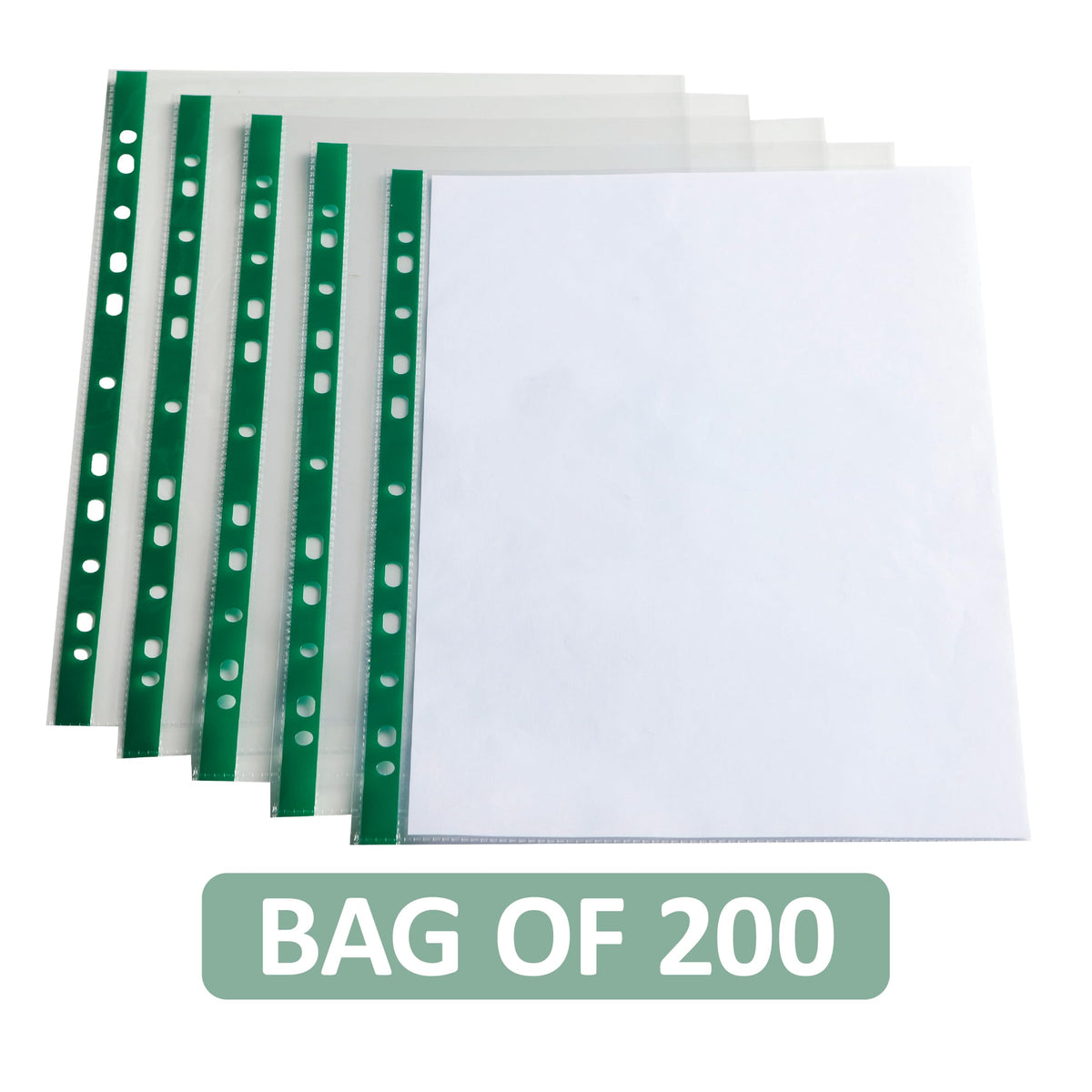 A4 Glass-Clear Punched Pockets Pack of 200 — Multi-Punched Sheet Protectors