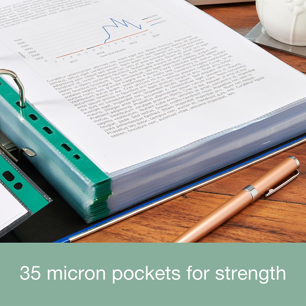 A4 Glass-Clear Punched Pockets — Reinforced Spine, Multi-Punched, Pack of 100