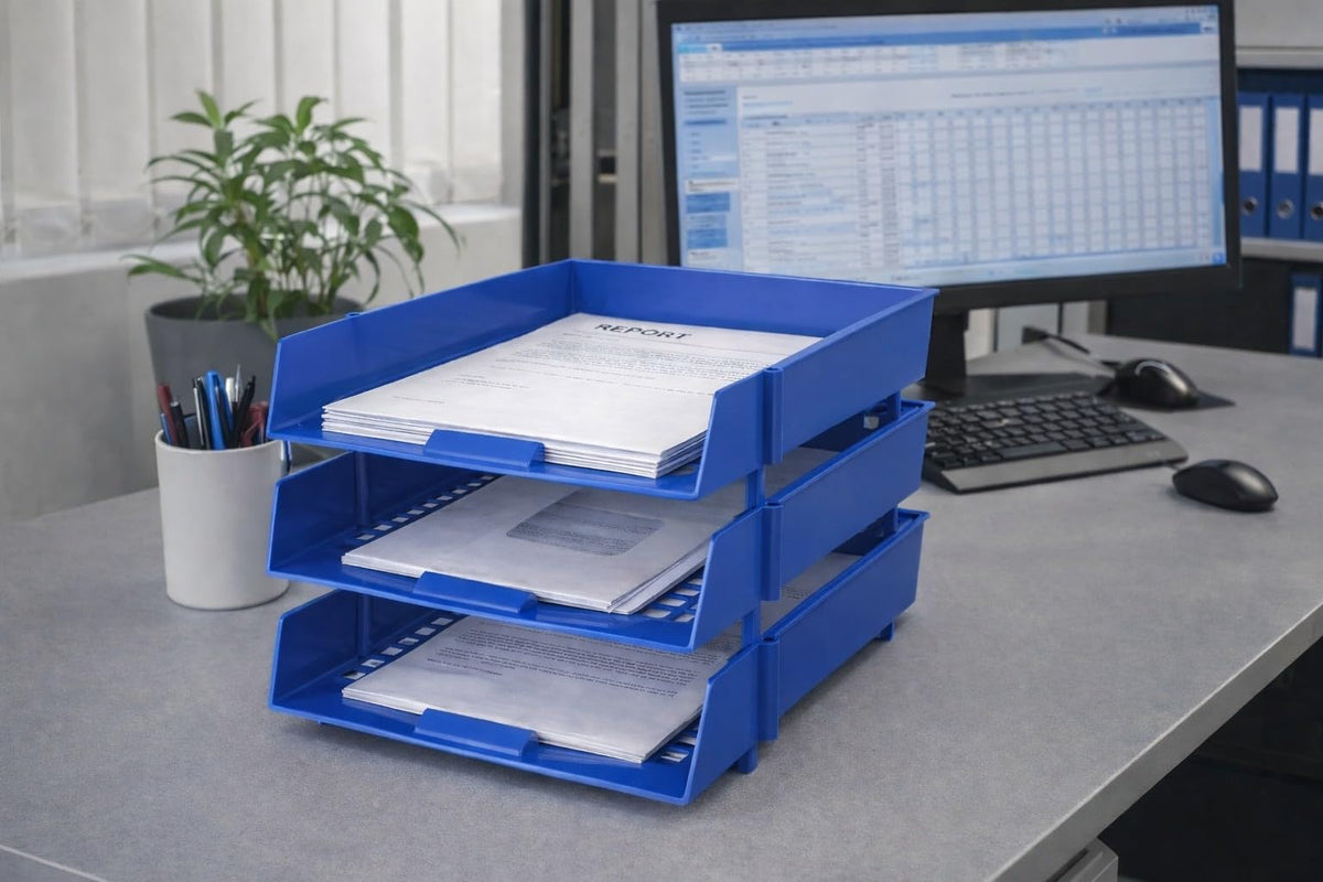 A4 Letter Tray — Blue Paper Organiser for Desk